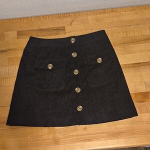 Cali Blue Black Curdoroy Mini Skirt Button Closure